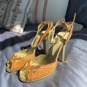 Cutout, peep toe, tan and gold platform Emporio Armani Sandals - Vintage Sz. 36